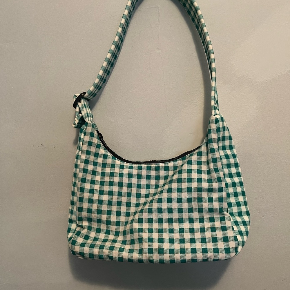 Green gingham mini nylon shoulder bag